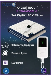 Q'Control - 9 Kademe Isı Ayarı/Zaman ayarlı Tek Kişilik Elektrikli Alt Battaniye-80x155 cm | YENİ MODEL